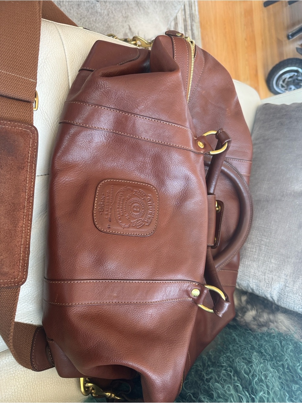 Ghurka Brown Leather Duffel with Double Handles